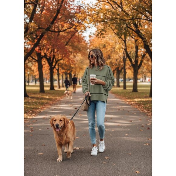 Women's Oversized Crewneck Sweater Pullover Long Sleeve Ribbed Knit Top - Picture 5 of 5